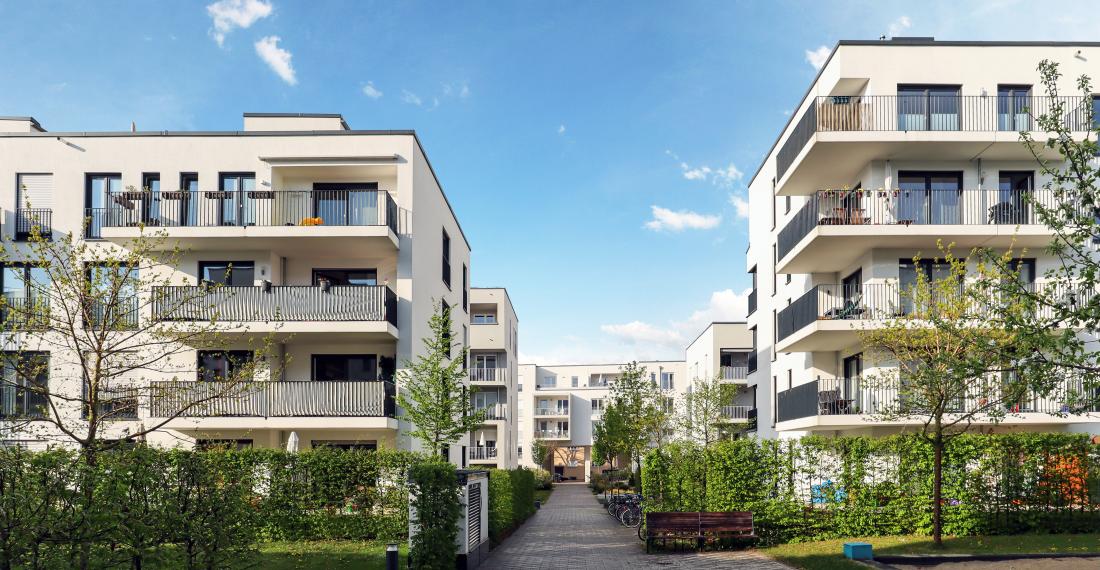 Rows of residential buildings.